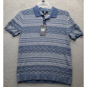 Frye Pullover Sweater Men Small Multi Aztec Knitted Ribbed Collared Short Sleeve